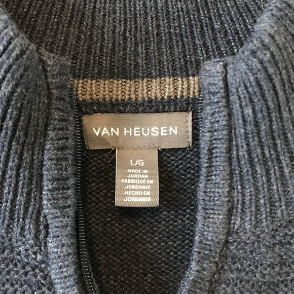 Van Heusen 1/4 Zip Knit Sweater Men’s Size Large Blue Mock Neck - Picture 7 of 14